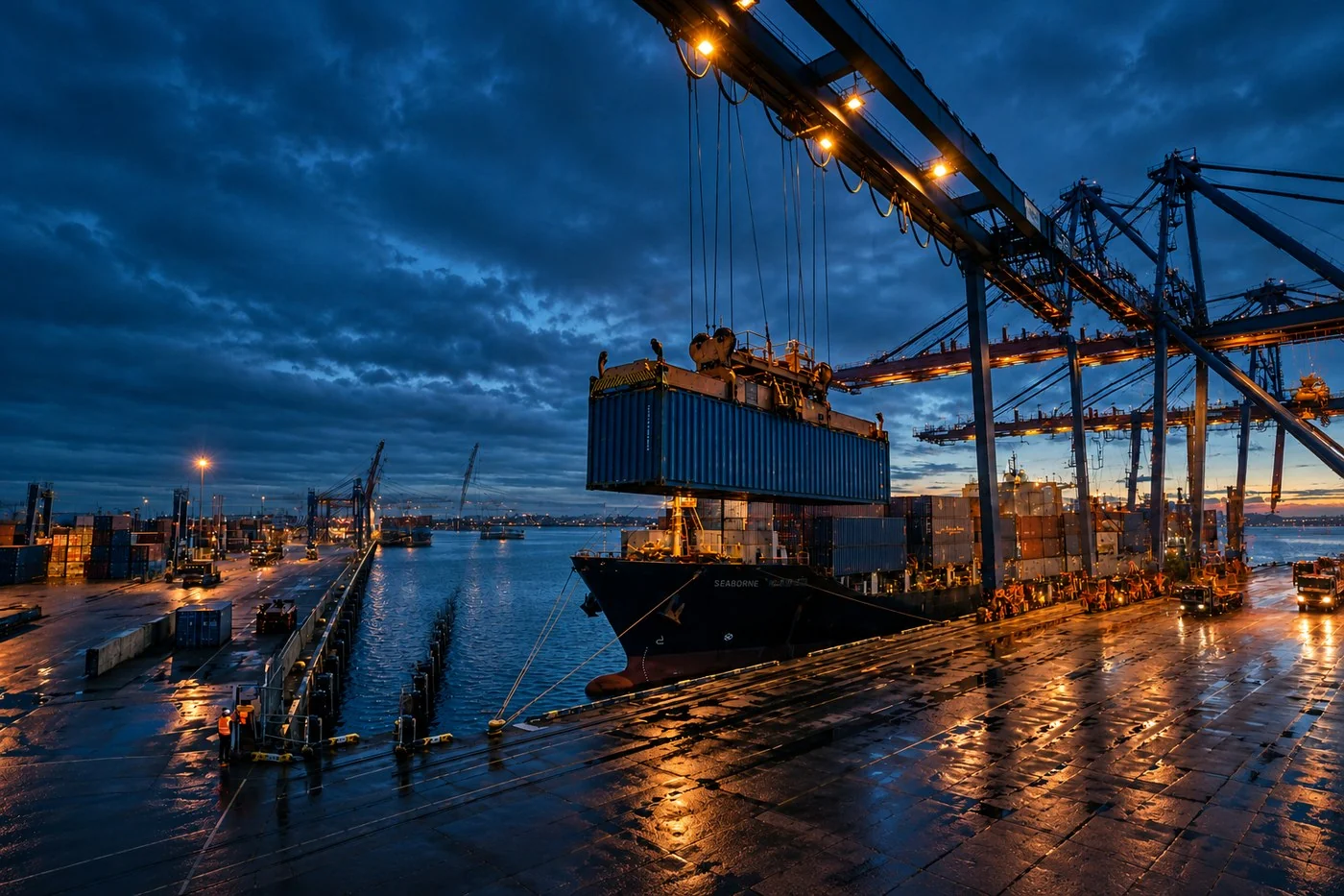 Shipping containers being loaded at port for export